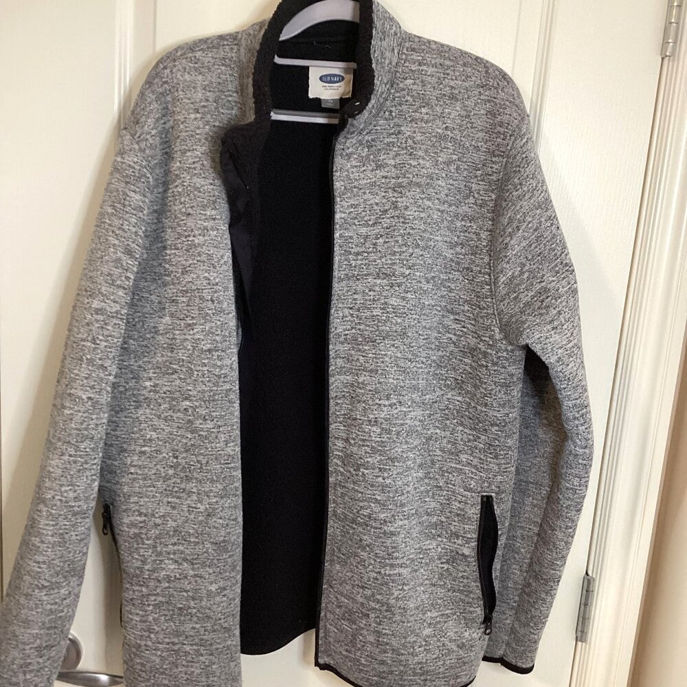 Old Navy Men's Fleece Light Gray Jacket Size XL Unisex Full Zip Closure